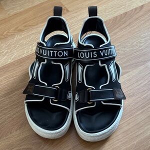 Louis Vuitton Black and White Strap Sandals